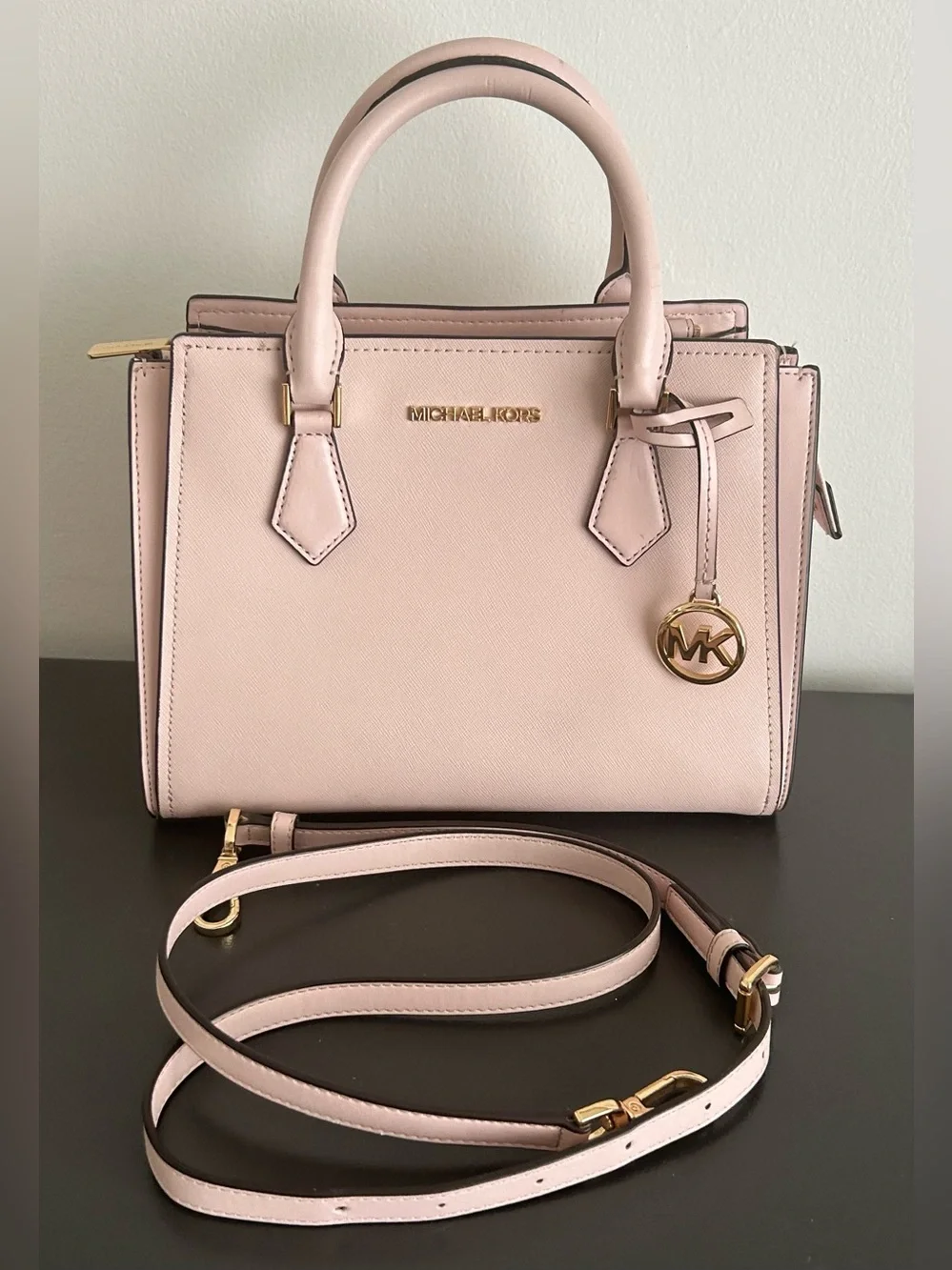 Michael Kors Pink Saffiano Leather Satchel structured crossbody